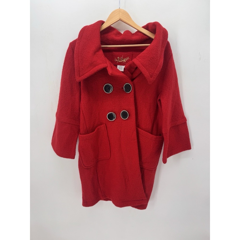 Live A Little Womens S Red Wool Coat Double Breasted Peacoat Holiday Christmas